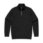 A black half zip crew sweatshirt featuring a high collar and a zipped neck. It has long sleeves and a relaxed fit.