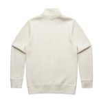A cream-coloured sweater featuring a half zip and a collar, with long sleeves and a plain back. It has a logo.