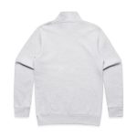 A grey half zip crew jumper, featuring long sleeves and a high collar, with a logo on the back.