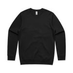 A black hoodie featuring a round neckline and long sleeves, with a logo on the label.