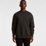 A dark green jumper with long sleeves and a round neckline, featuring a simple design. It has a logo on the front.