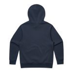 A navy blue hoodie featuring a hood and long sleeves, with a plain back and no visible logos or branding.