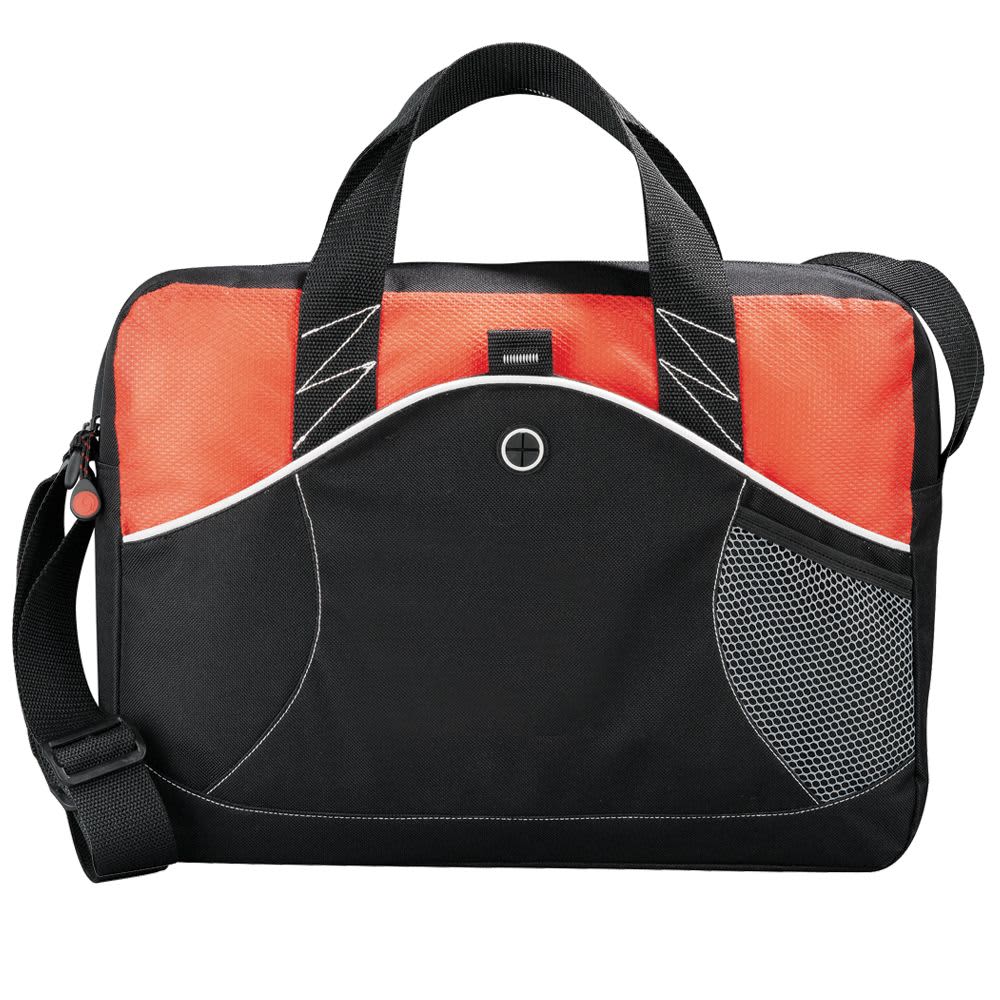A laptop bag featuring a black body with vibrant orange accents, mesh detailing, and an adjustable shoulder strap. Boomerang Brief 11L - Image 1