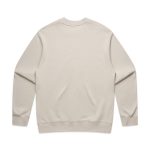 A beige jumper with long sleeves and a crew neck, featuring a plain back and ribbed cuffs.