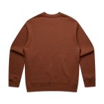 A brown sweater with a crew neck and long sleeves. It features a plain design and has a logo.