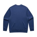 A navy blue sweater with long sleeves and a round neckline, featuring a plain back and ribbed cuffs.