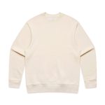 A cream-coloured jumper with a round neckline and long sleeves. It features a logo on the front.