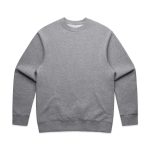 A grey jumper with long sleeves and a crew neck. It features a logo on its front.