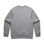 A grey jumper with a crew neck and long sleeves, featuring a plain back design and ribbed cuffs.