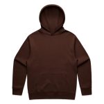 A brown hoodie featuring a hood and a front pocket, with a simple design and no visible branding.