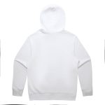 A white hoodie featuring a spacious hood and long sleeves, with a plain back design.