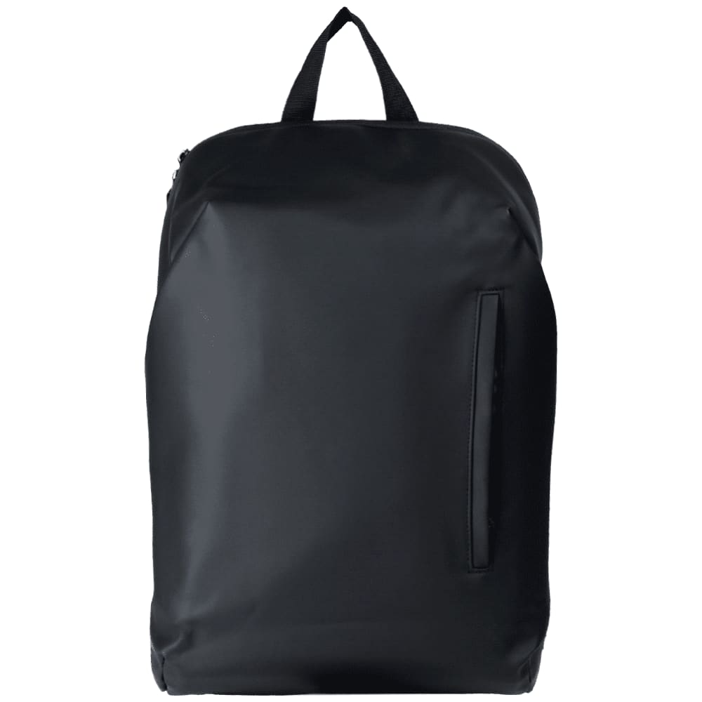 A black anti-theft backpack with a sleek design, featuring a zip closure and a side pocket. Resi Recycled Anti-Theft Backpack 18L - Image 1