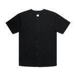 A black heavy baseball jersey featuring buttons and a classic design, suitable for sports uniforms.