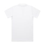 A white polo shirt featuring a back view, complete with a collar and a small logo.