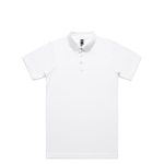 A white polo shirt with a collar, featuring a logo on the chest area.