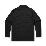 A black Chore Jacket with a collared neckline and long sleeves, featuring a logo on the fabric.