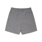 A pair of grey sports shorts with an elastic waistband and a small pocket at the back.