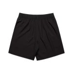 Black sports shorts with an elastic waistband and a simple design, featuring a logo.