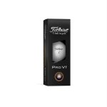 A black box containing three white golf balls, labelled Pro V1, featuring a logo.