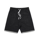 Track shorts in black with a drawstring waist and contrasting hem detail, featuring a logo.