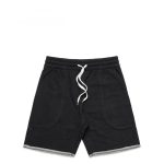 Black track shorts with a drawstring waist and a contrasting white trim. Features a logo on the front.