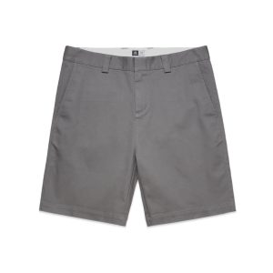 Grey work shorts featuring two front pockets and a waistband with belt loops. The shorts have a logo on the waistband.