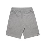 Grey sports shorts with an elastic waistband and a single back pocket. Features a logo on the waistband.
