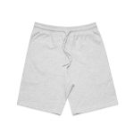 Light grey sports shorts featuring an elastic waistband and a drawstring, with a logo on the side.