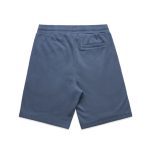 Faded blue sports shorts with an elastic waistband and a back pocket. Features a logo.