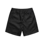 Black linen shorts with an elasticated waistband and two back pockets. Features a clean, simple design.