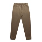 Khaki track pants featuring an elastic waistband and cuffs, alongside a logo.