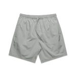 Active training shorts in a light grey shade, featuring an elastic waistband and a drawstring, with a logo.