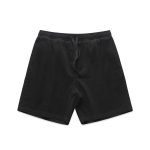 Black cord shorts with an elastic waistband and drawstring. Features a logo. Designed for casual wear.