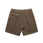 Cord shorts in earthy brown with a back pocket design and elastic waist. Features a logo on the label.