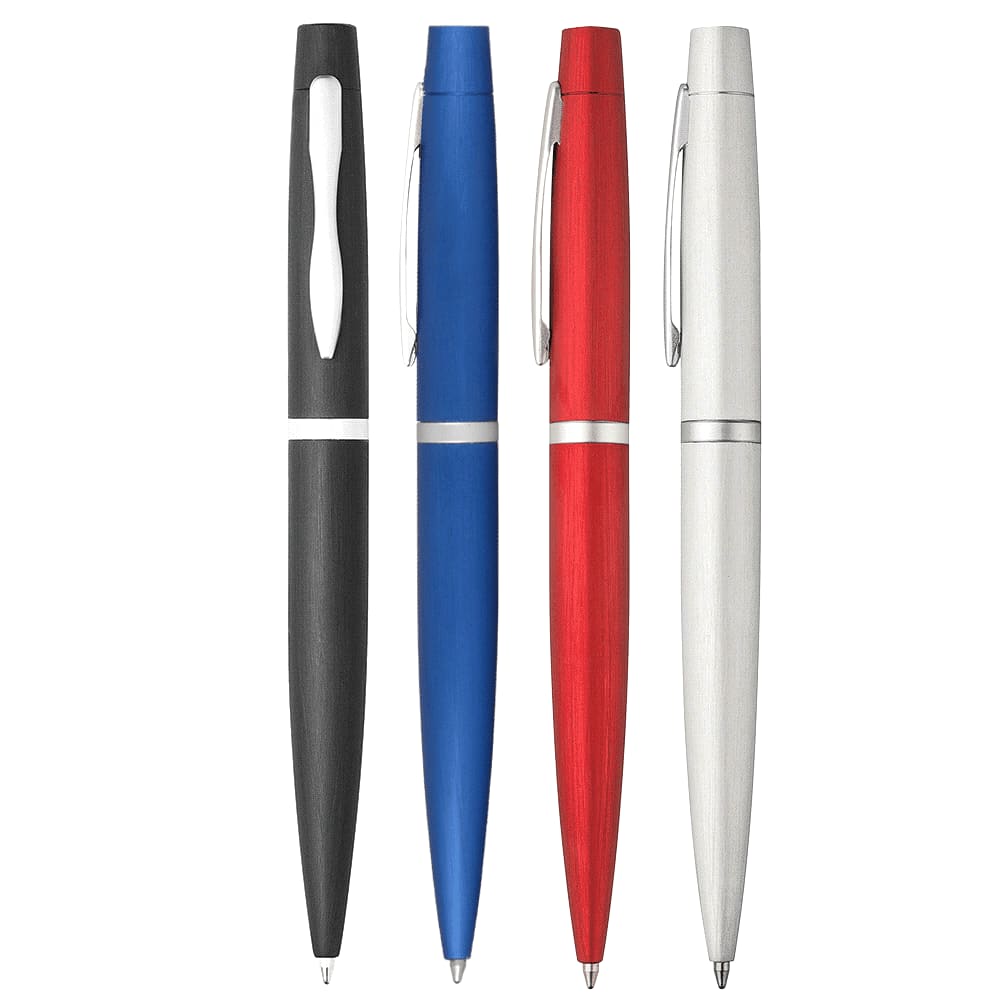 A set of four twist-action metal pens in black, blue, red, and silver, featuring a logo on each pen. Chicago Series Twist Action Pen - Image 1