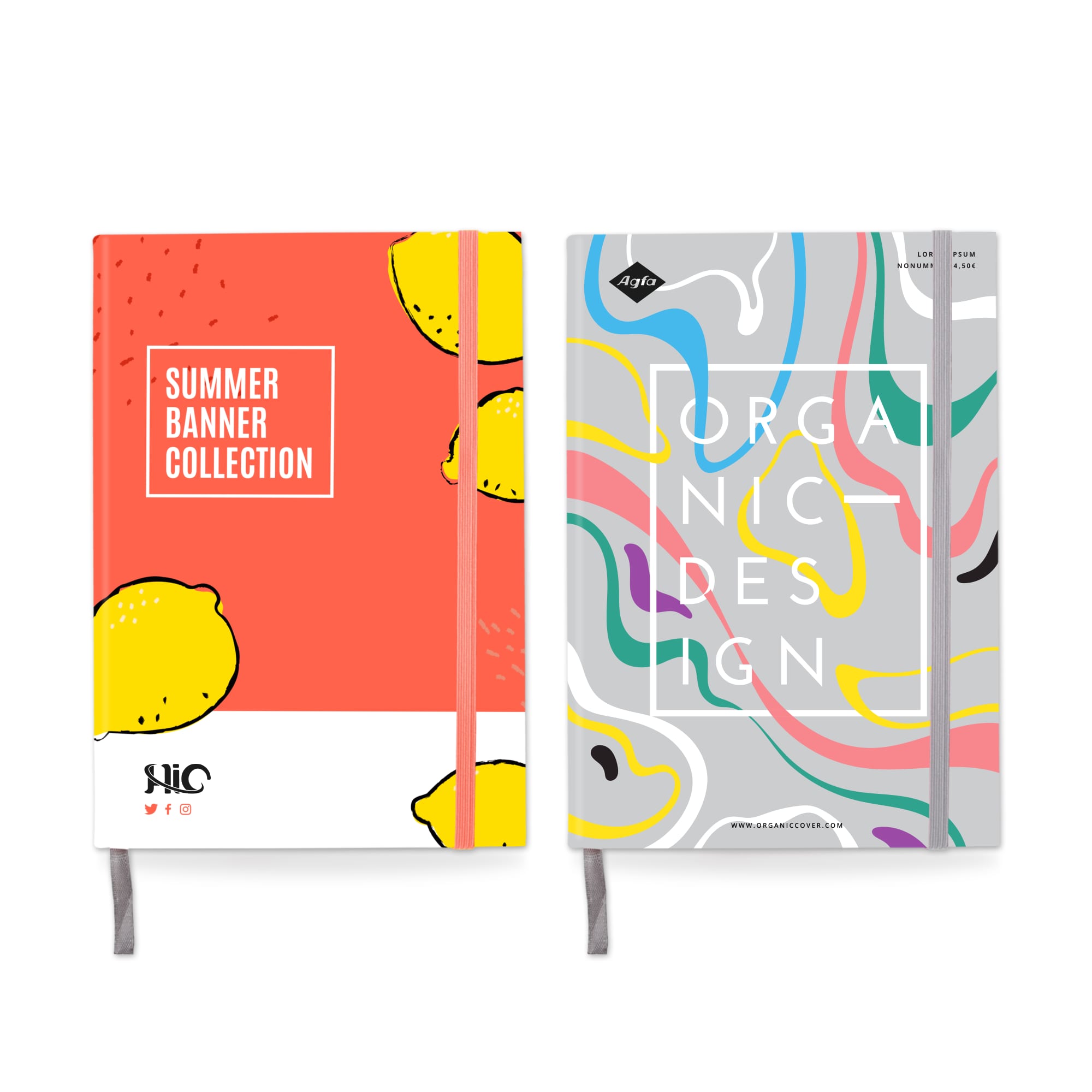 A5 full colour cardboard cover notebook featuring vibrant designs in red, yellow, and multi-coloured abstract patterns. A5 Full Colour Cardboard Cover Notebook - Image 1