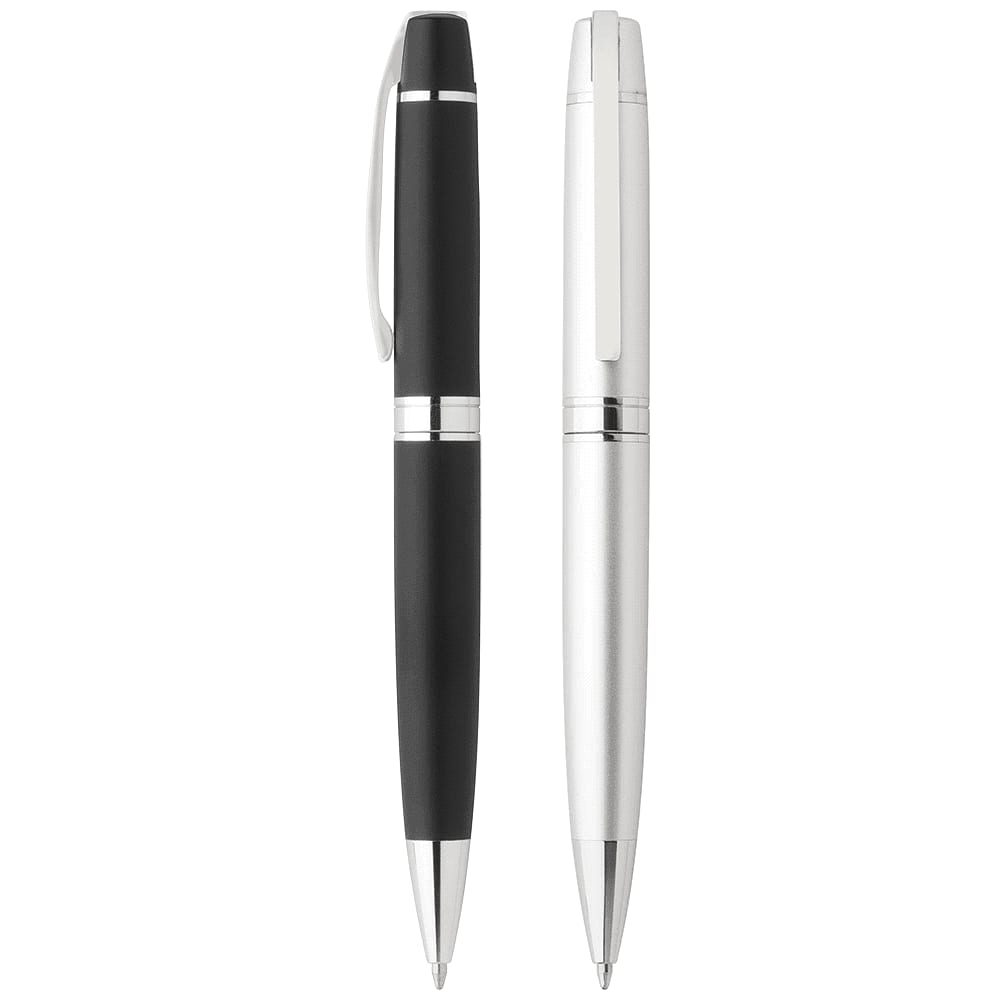 A silver and a black Casarotto ballpoint pen side by side, featuring a sleek metal design and clips. Casarotto Ballpoint Pen - Silver - Image 1
