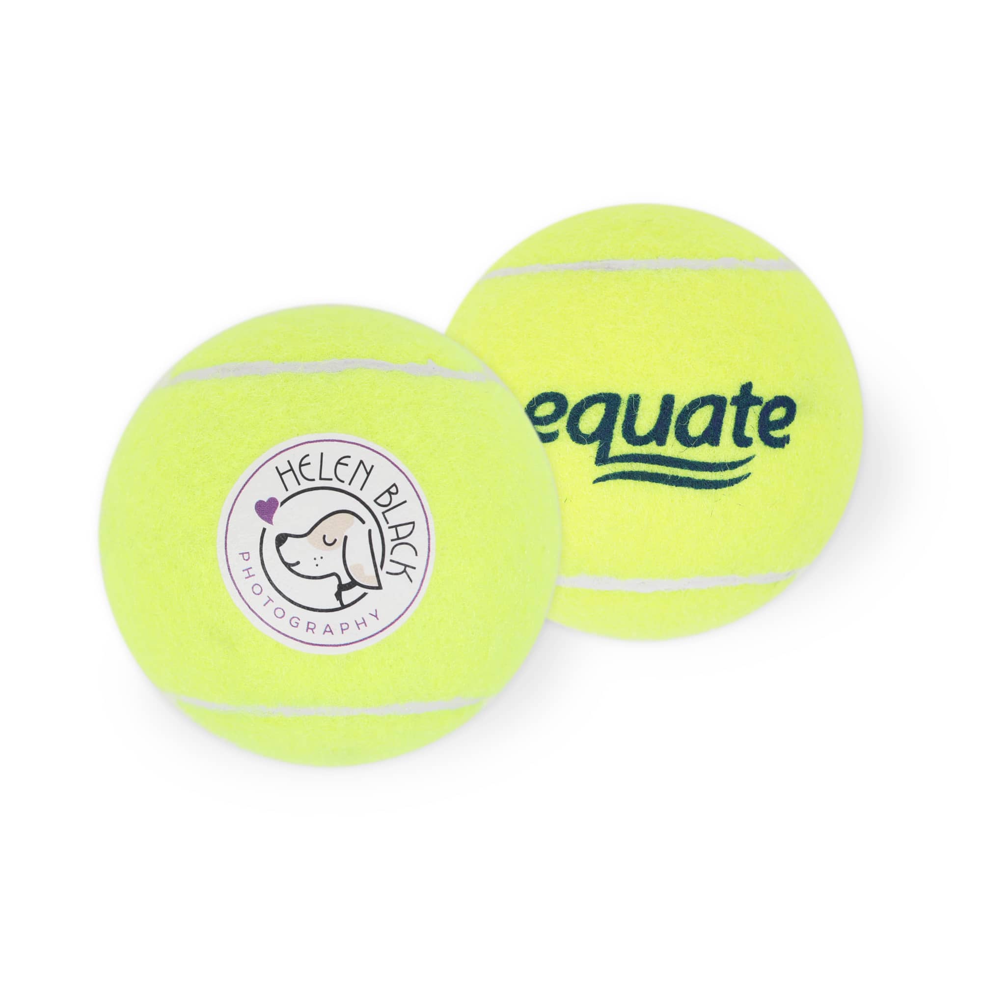 Two bright yellow tennis balls are displayed, one featuring a logo and the other with branding. Tennis Ball - Image 1