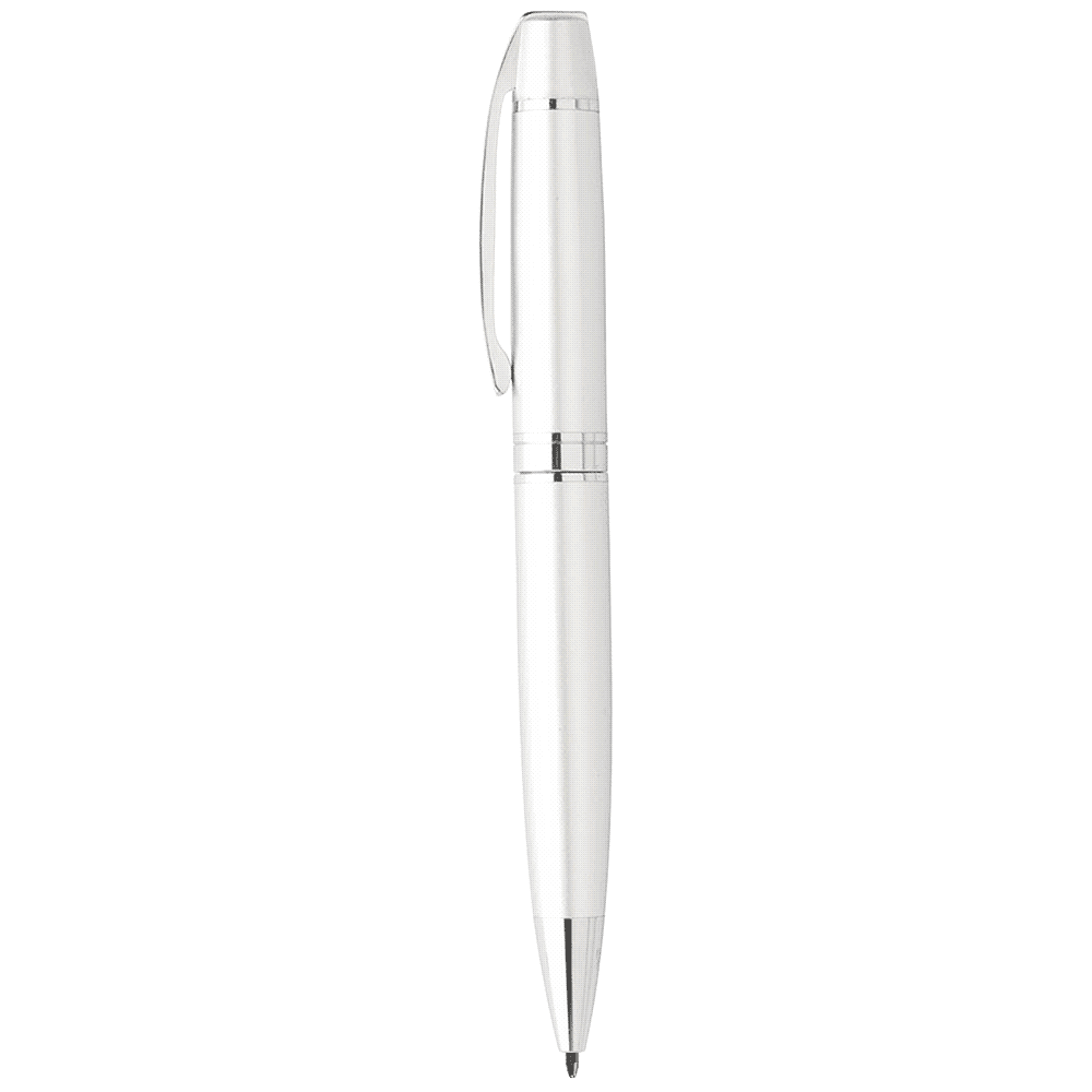 A sleek white metal pencil with silver accents and a clip, featuring a logo on the body. Casarotto Metal Pencil - Image 1