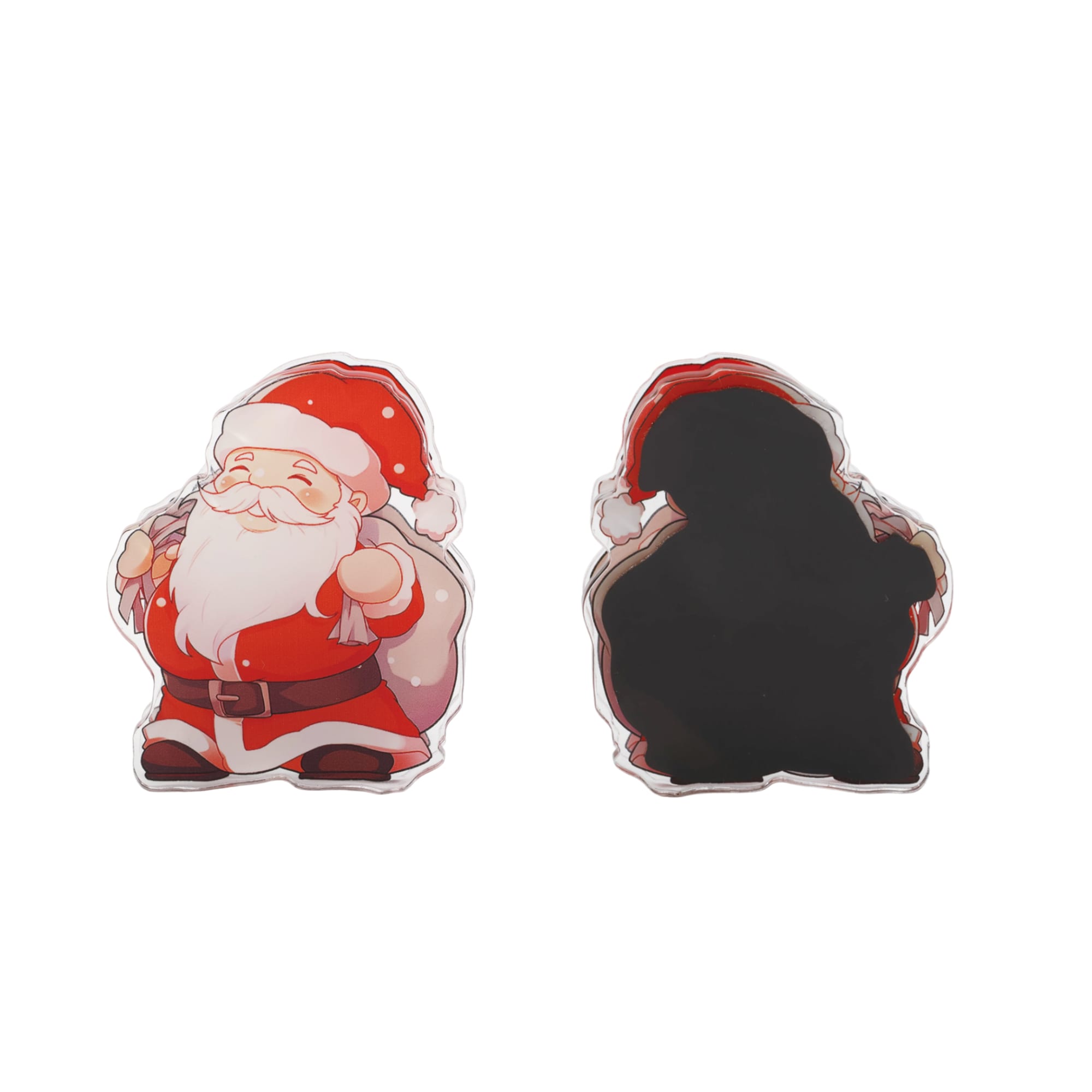 Acrylic magnetic clip featuring a cheerful Santa Claus design on one side and a plain black underside. Custom Shape Acrylic Magnetic Clip - Image 1