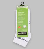 White organic sneaker socks displayed with a tag featuring a logo. The socks are designed for unisex wear.