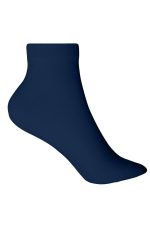 A pair of navy blue organic sneaker socks with a low-cut design. The product features a logo.