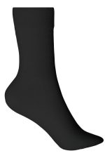 A pair of black organic socks with a mid-calf length and a ribbed top. The socks have minimal branding.