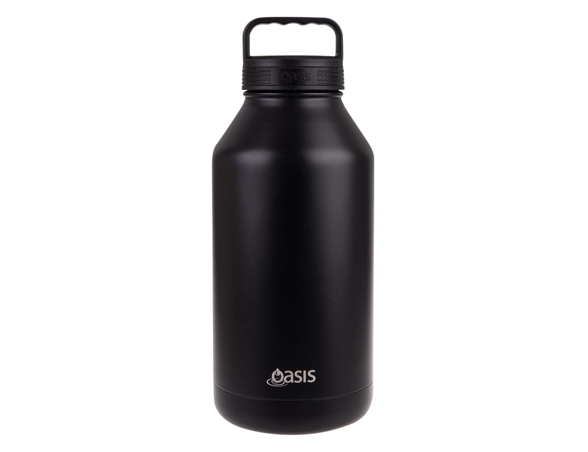 A drink bottle in matte black with a handle and a logo near the base. Oasis Titan 1.9L Vacuum Bottle - Image 1