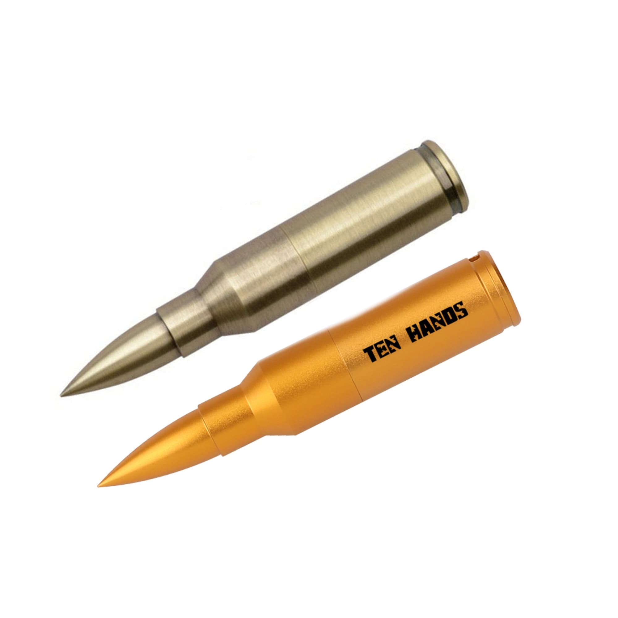 A flash drive shaped like a bullet, featuring metallic silver and gold finishes, with a logo on one side. Piercing Bullet Flash Drive - Image 1
