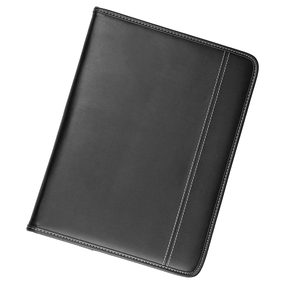 A4 Pad Cover in black with a sleek design and white stitching, featuring a logo on the surface. A4 Pad Cover - Image 1