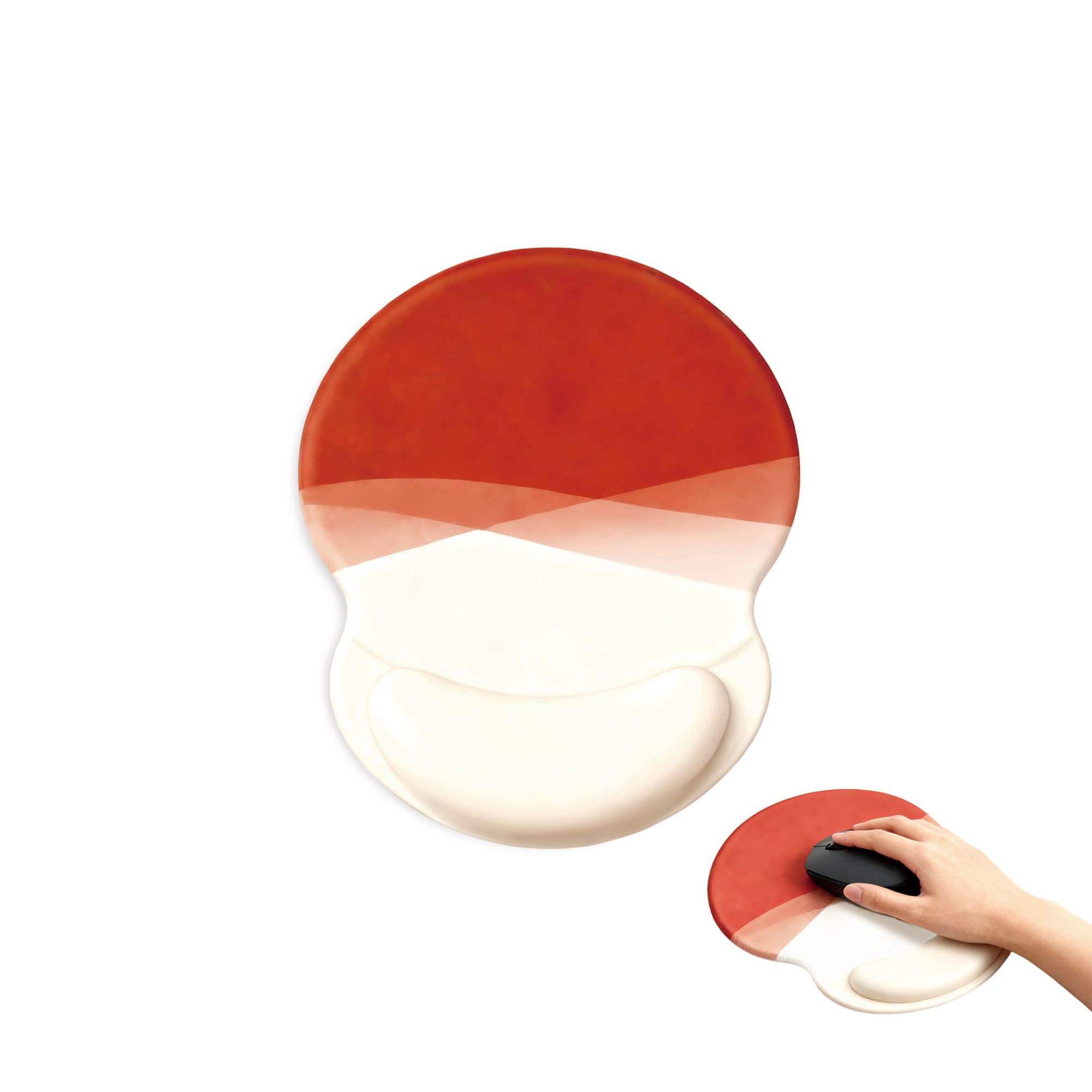 A lightweight mouse mat featuring a gradient design in orange and white with a wrist support section. Lightweight Balloon Gel Pad - Image 1