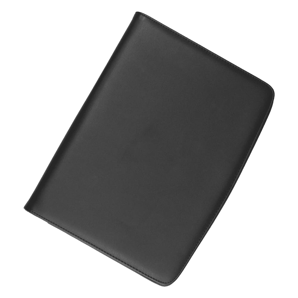 A black imitation leather A4 compendium with a smooth finish, featuring an interior for documents and a logo. Vienna A4 Compendium In Imitation Leather - Image 1
