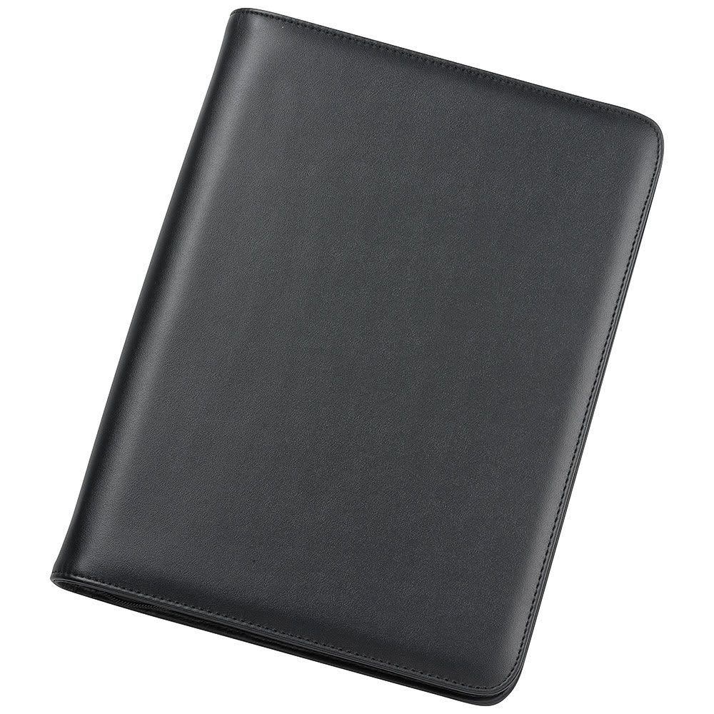 A black imitation leather A4 compendium featuring a smooth exterior and a logo. Glasgow A4 Compendium In Imitation Leather - Image 1