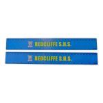 A blue flexi ruler measuring 310 x 40mm, featuring a logo and text in yellow.